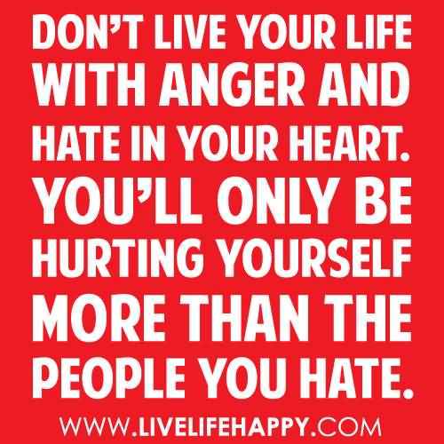 Don’t live your life with anger and hate in your heart. You’ll only be hurting yourself more than the people you hate.