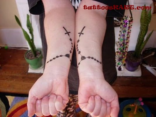 Double Rosary Tattoos On Both Wrist For Girls