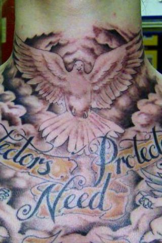 Dove Tattoo On Chest And Throat