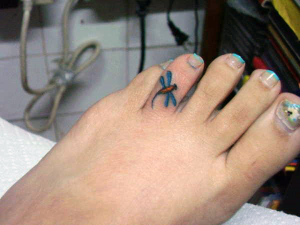 Dragonfly Toe Tattoo For Girls