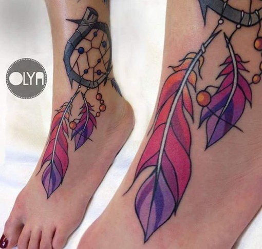 Dreamcatcher Ankle And Foot Tattoo For Women