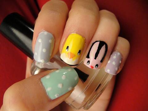 Easter Bunny And Chick Nail Art
