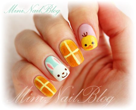 Easter Bunny And Chick With Cross Design Nail Art