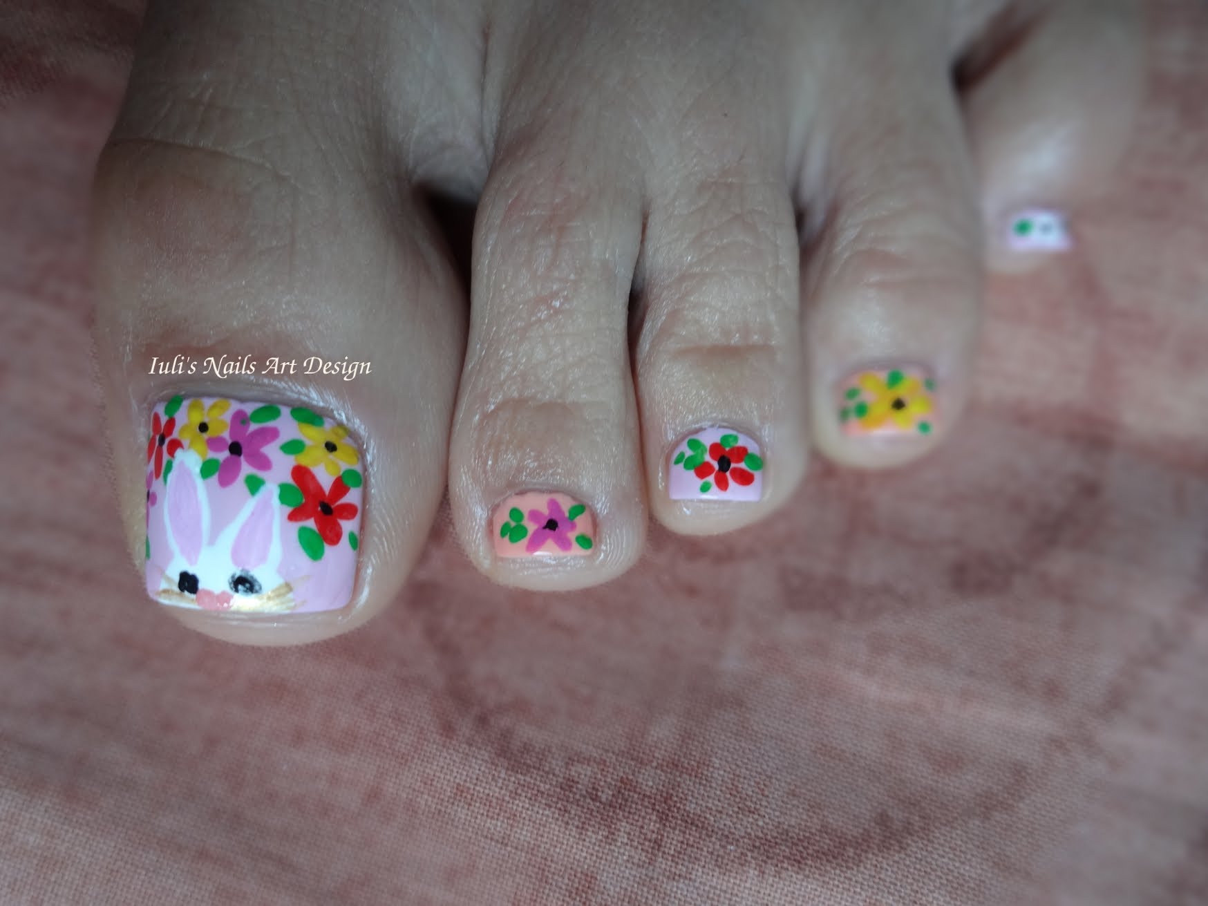 Easter Bunny And Flowers Toe Nail Art With Tutorial Video