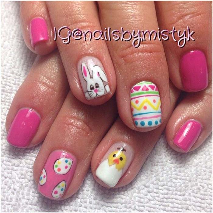 Easter Bunny Chick And Egg Nail Art