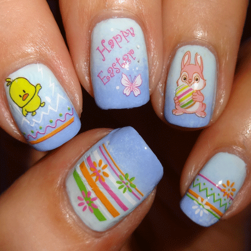 Easter Chick And Bunny Nail Art
