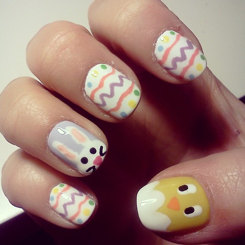 Easter Eggs With Bunny And Chick Nail Art
