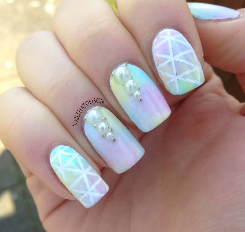 Easter Nails With Pearls Design Nail Art