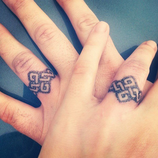 Endless Knot Finger Ring Tattoos For Couples
