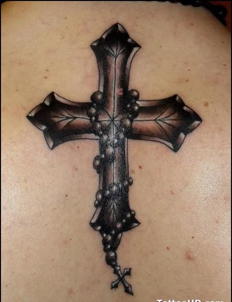 Fabulous Cross With Rosary Tattoo On Back