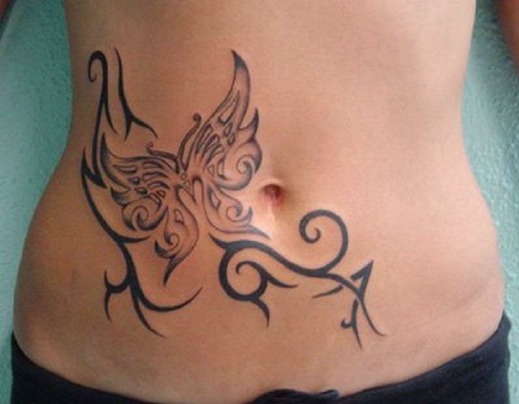 Fabulous Tribal Butterfly Heart Tattoo On Hip