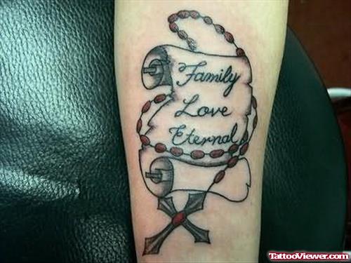 Family Love Rosary Tattoo On Arm Sleeve