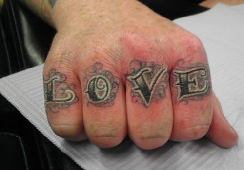 Fancy Love Word Fingers Tattoo