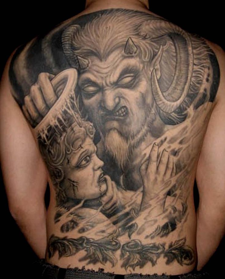 Fantastic Angel Vs Demon Tattoo On Full Back