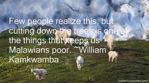 Few people realize this, but cutting down the trees is  one of the things that keeps us Malawians poor - William  Kamkwamba