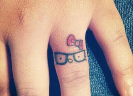 Finger Bow Kitty Tattoo