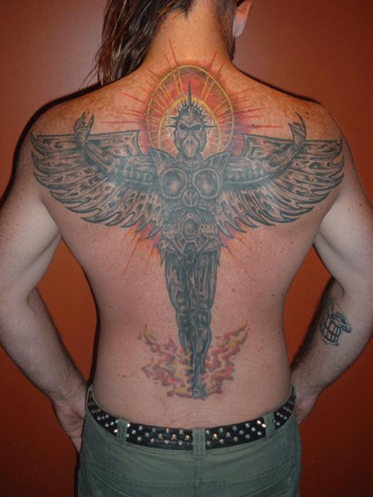 Fire Warrior Angel Tattoo On Full Back