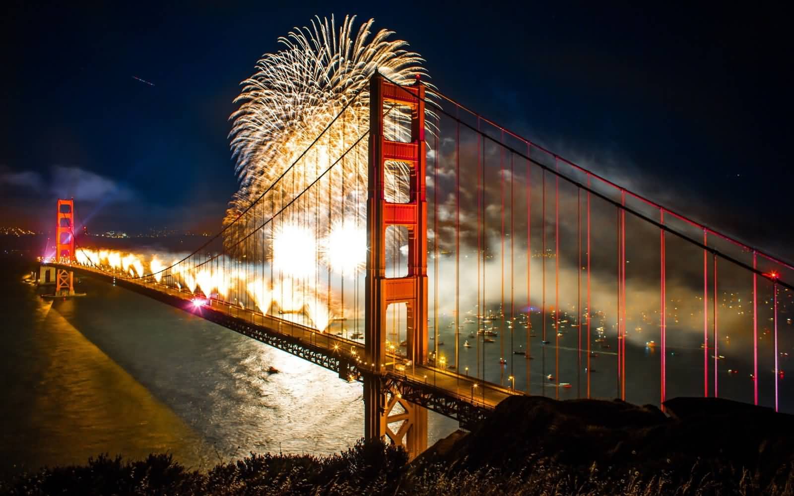 Fireworks On Golden Gate Bridge Picture
