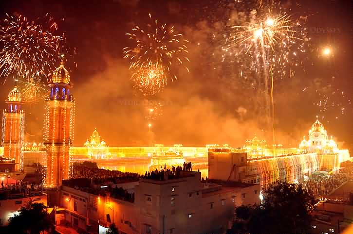 Fireworks At The Golden Temple During Diwali Celebration