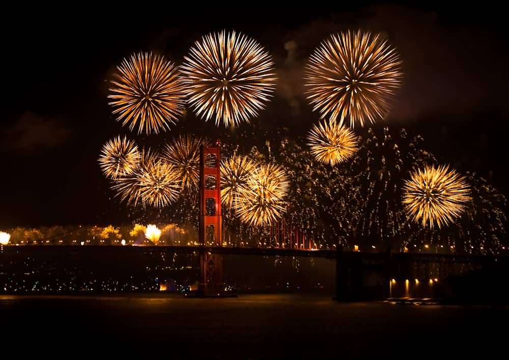Fireworks Behind The Golden Gate Bridge