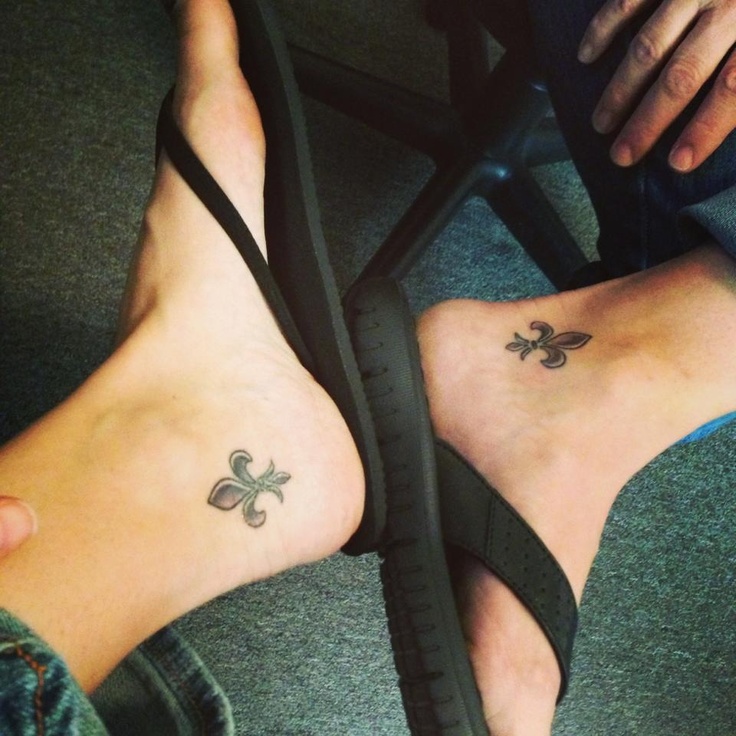Fleur De Lis Matching Tattoo On Feet