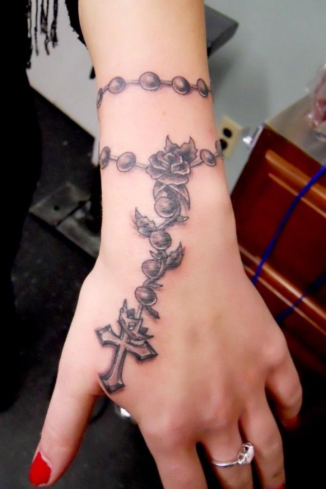 Floral Rosary Wrist Bracelet Tattoo For Girls
