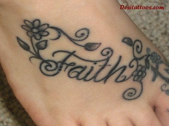Flower Faith Vine Tattoo On Foot