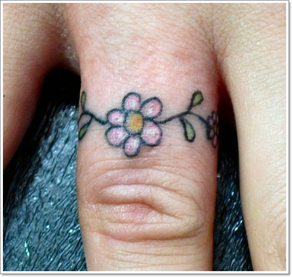 Flower Ring Tattoo On Finger