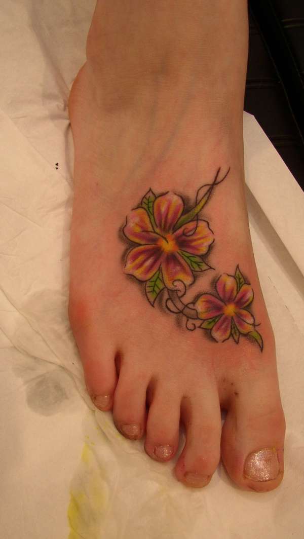 Flowers Tattoo On Right Foot
