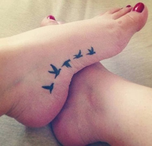Flying Birds Silhouette Foot Tattoo For Girls