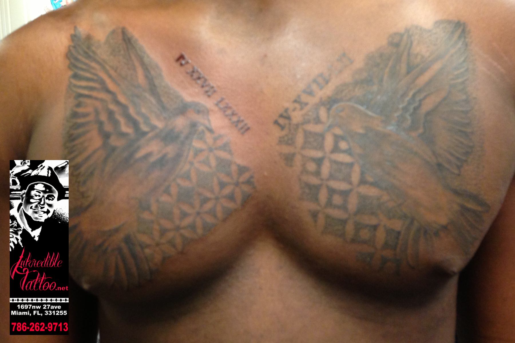 Flying Dove Tattoos On Man Chest