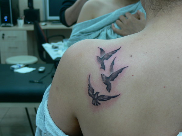 Flying Dove Tattoos On Shoulder