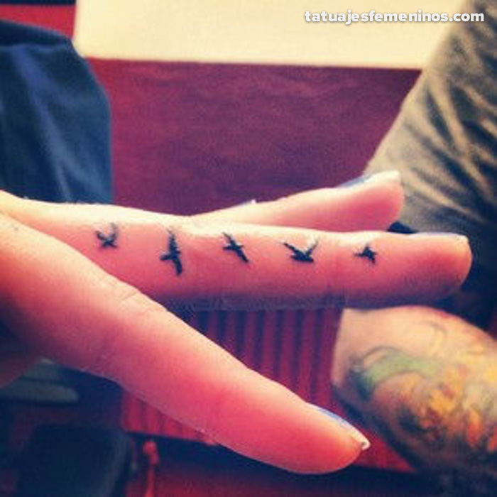 Flying Inner Finger Tiny Birds Tattoo