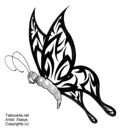 Flying Tribal Butterfly Tattoo Design