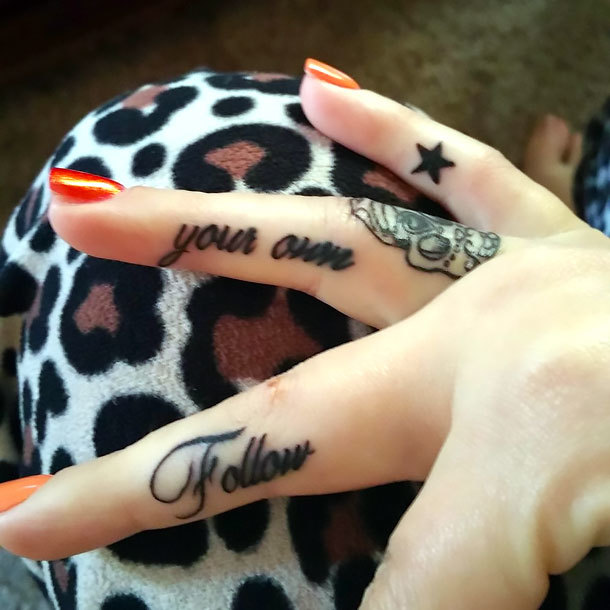Follow Your Own Star Inner Finger Tattoo For Girls