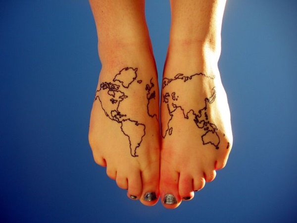 Foot Map Outline Tattoos On Both Feet