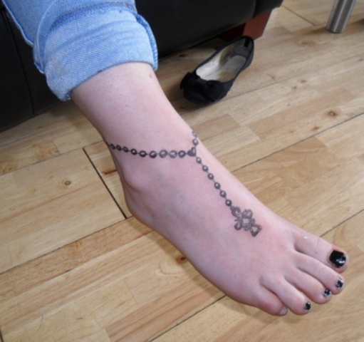 Foot Rosary Tattoo For Girls