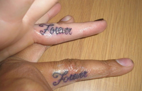 Forever Word Couple Finger Tattoo