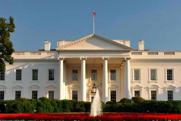 Front Facade Of The White House In Washington DC