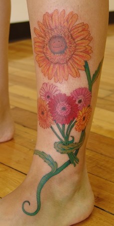 Gerber Daisy Tattoo On Leg