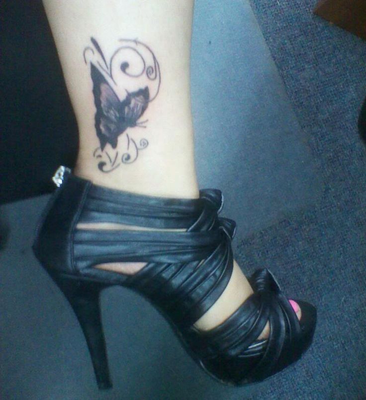 Girl Ankle Butterfly Tattoo