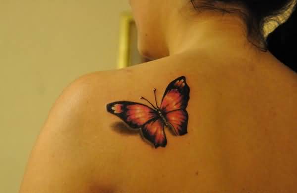 Girl Back Nice Monarch Butterfly Tattoo