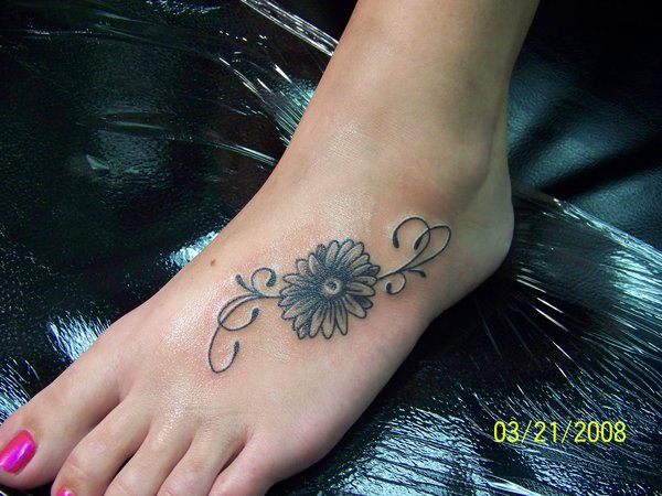 Girl Left Foot Daisy Flower Tattoo