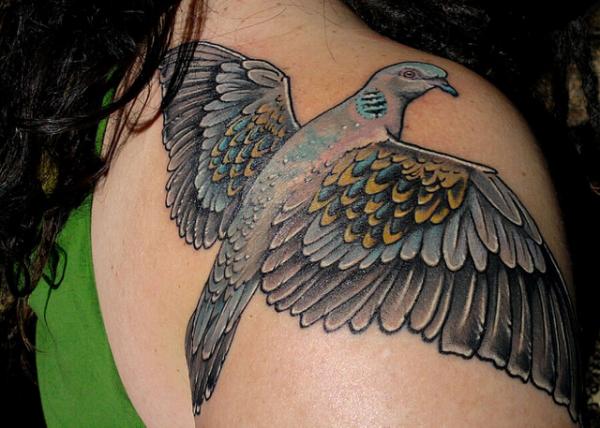 Girl With Realistic Dove Tattoo
