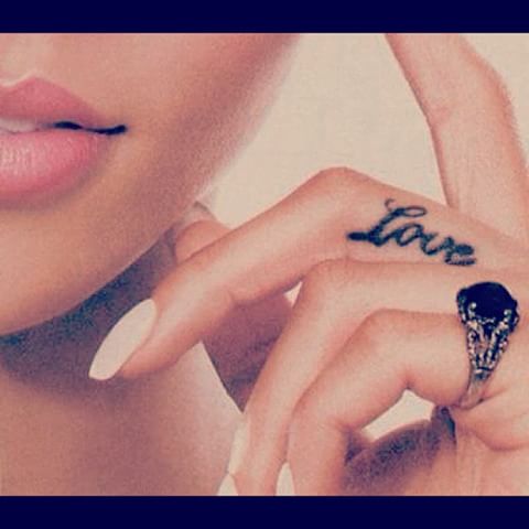 Girly Finger Love Word Tattoo