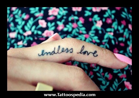 Girly Inner Finger Endless Love Wording Tattoo