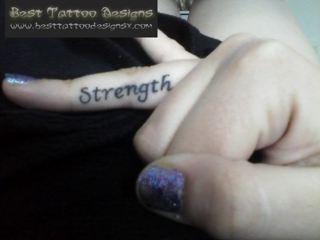 Girly Inner Finger Strength Word Tattoo
