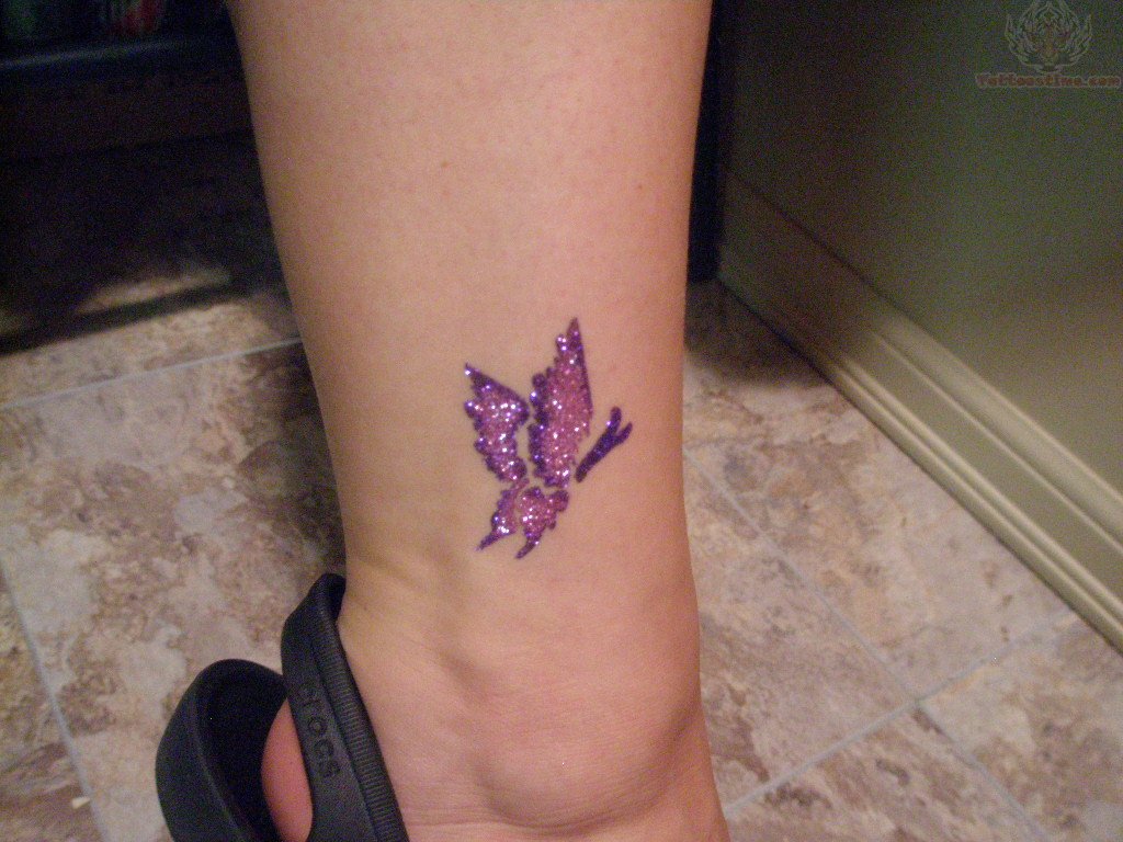 Glittering Butterfly Tattoo On Ankle For Girls