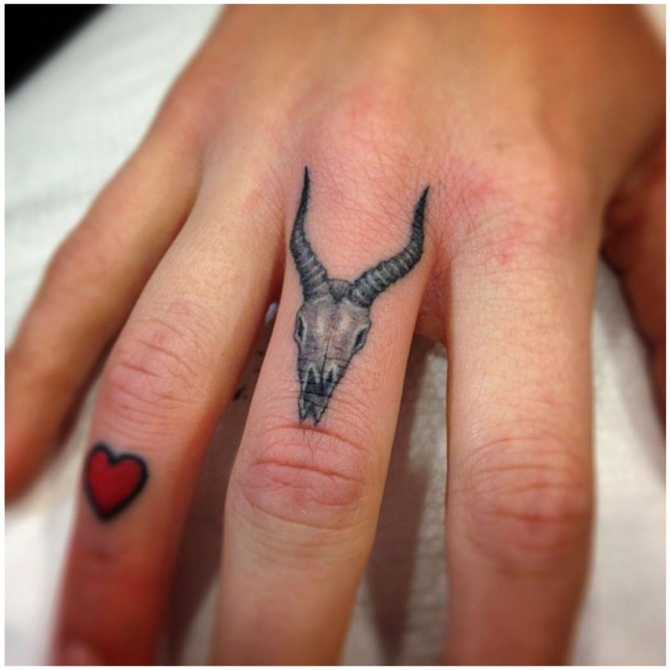 Goat Skull Heart Fingers Tattoo
