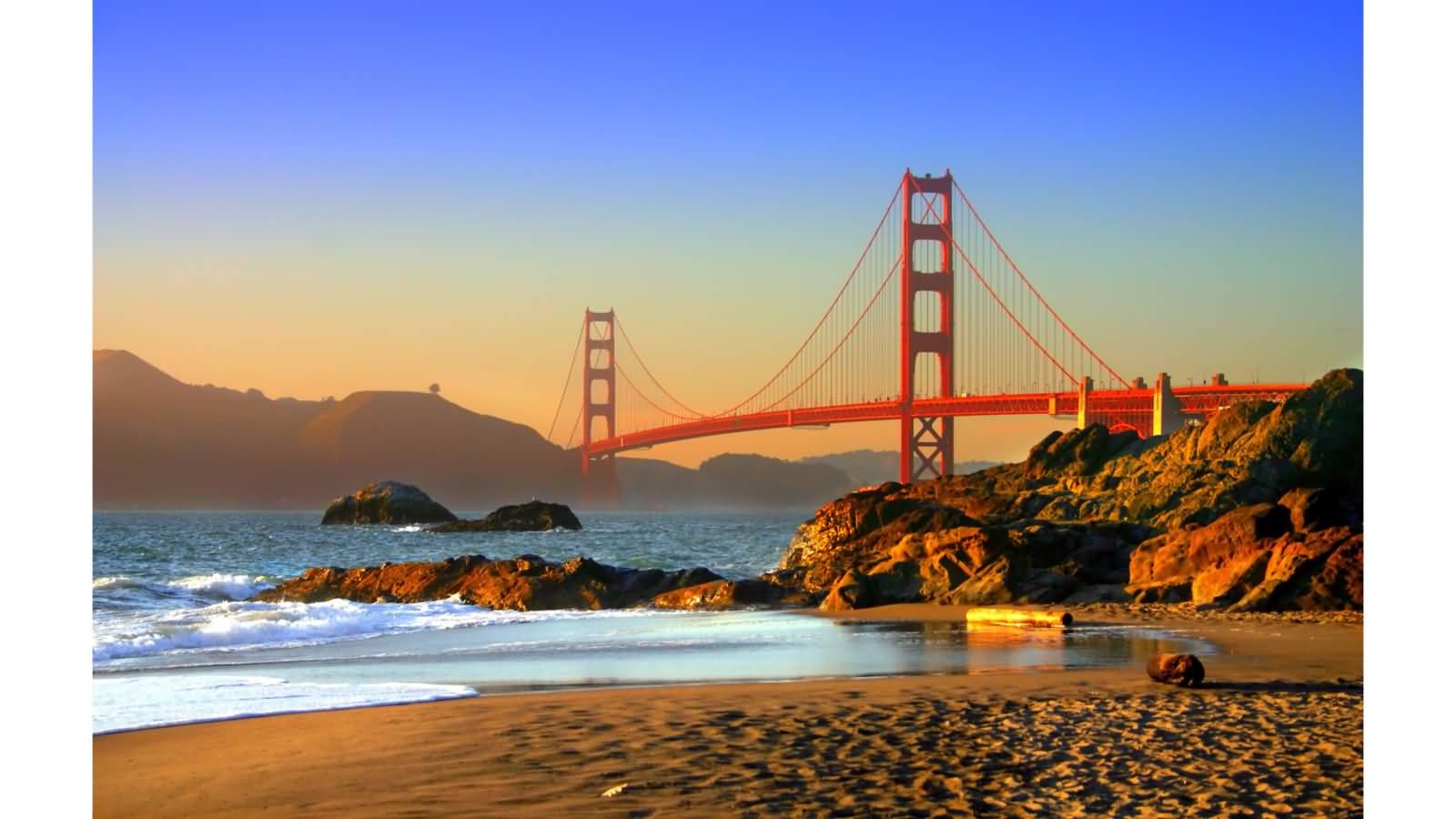 Golden Gate Bridge Beach View During Sunset